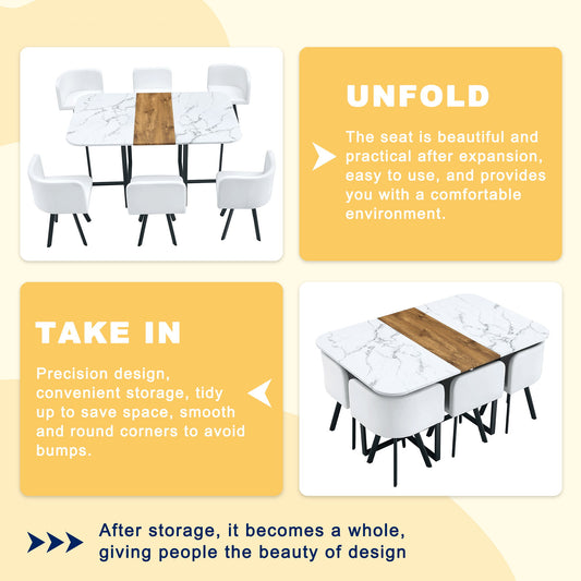 Modern Minimalist Marble Pattern Joinery Dining Table With Dining Chairs