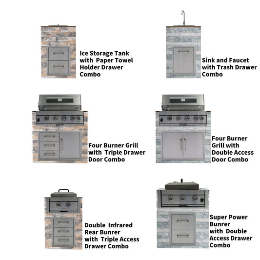 Built-In Outdoor Kitchen LPG Gas Grill 60000 Btu, Drop-In Ice Box With BBQ Tool Set - Silver