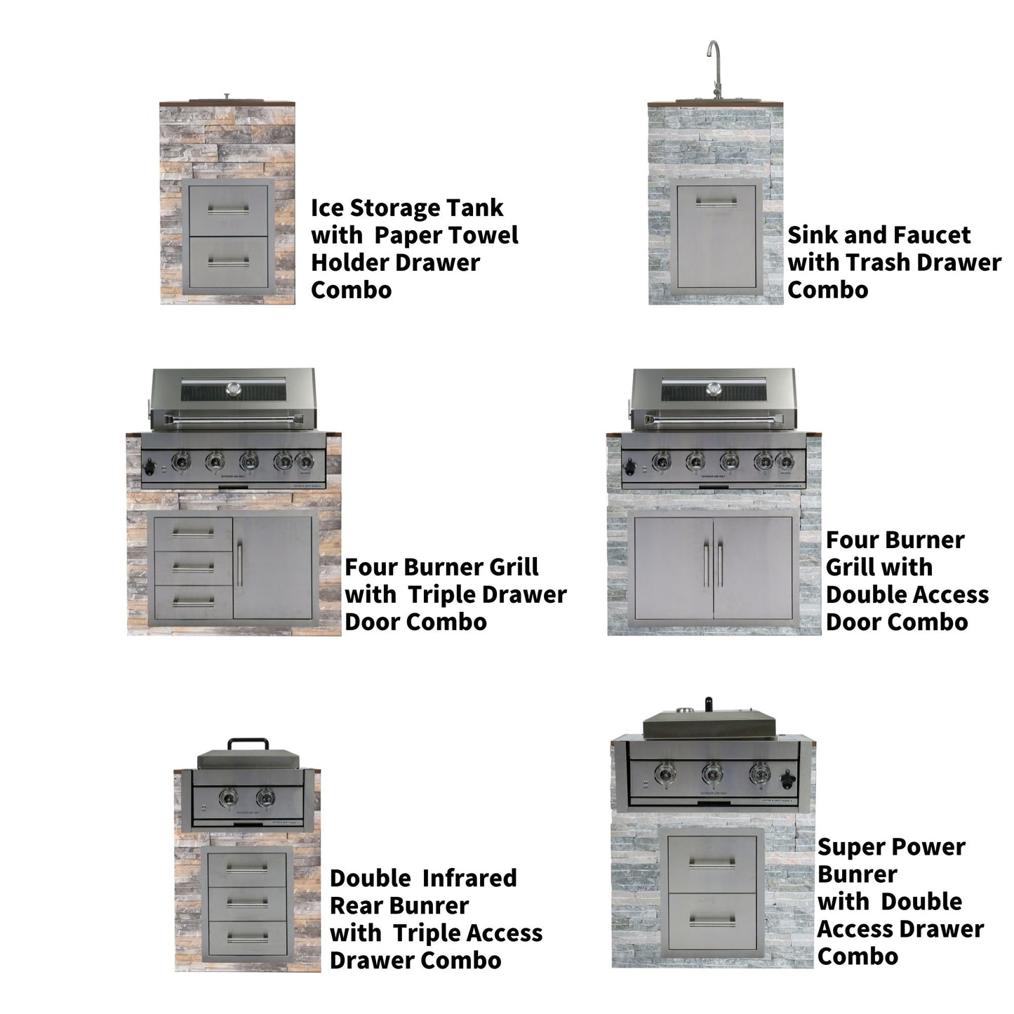 Built-In Outdoor Kitchen LPG Gas Grill 60000 Btu, Drop-In Ice Box With BBQ Tool Set - Silver