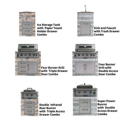 Built-In Outdoor Kitchen LPG Gas Grill 60000 Btu, Drop-In Ice Box With BBQ Tool Set - Silver