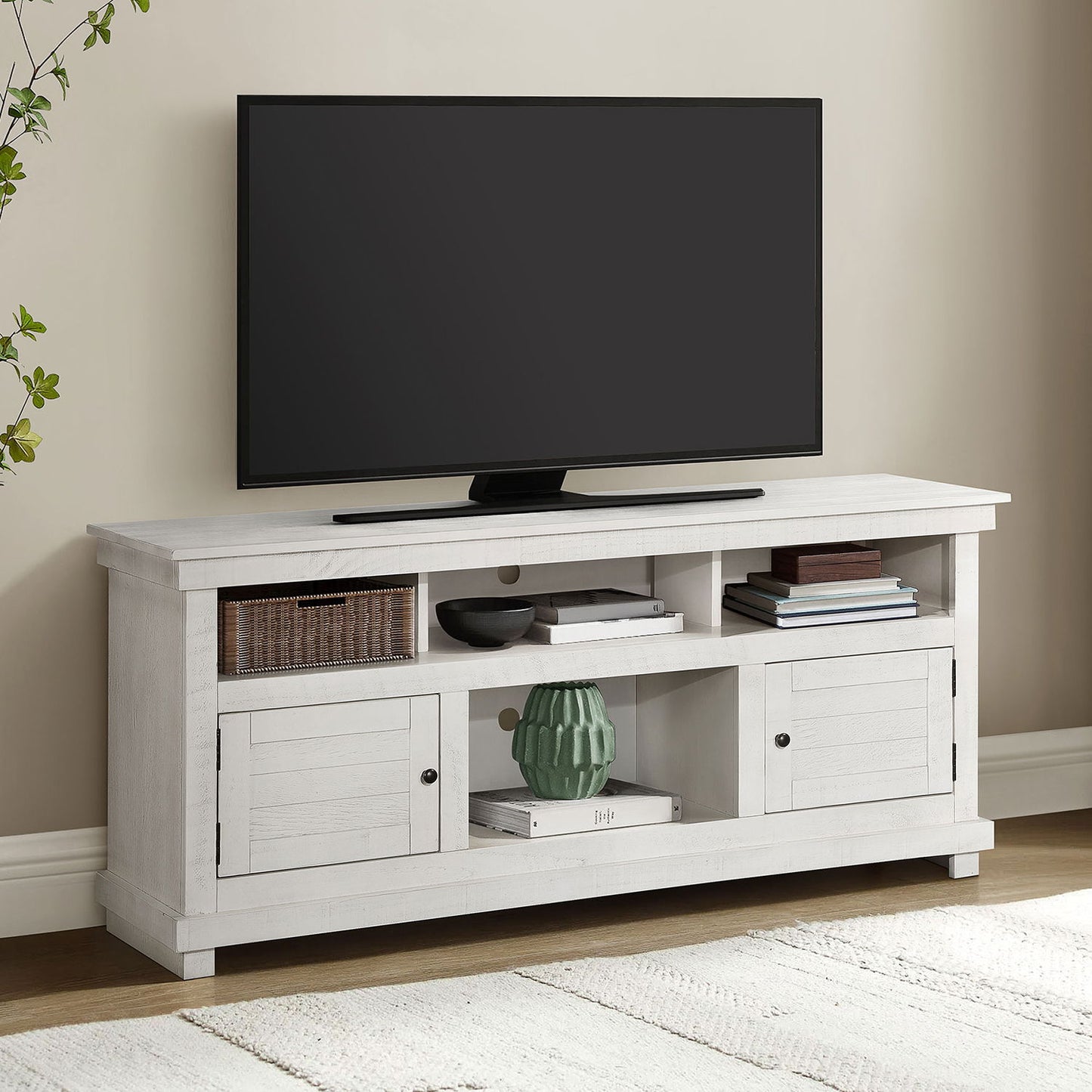 Castleton - TV Stand Media Console With Open Shelves And Storage Compartments - Antique White