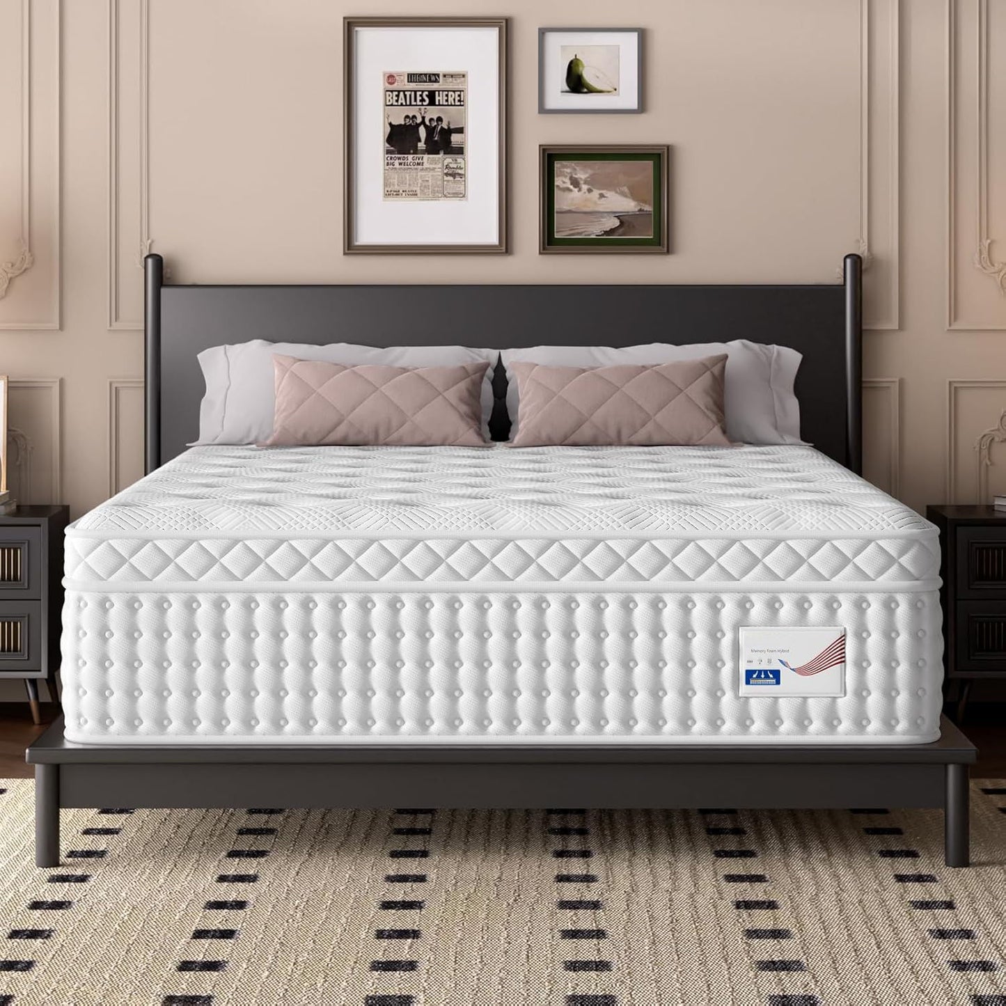 14" King Hybrid Mattress, Memory Foam & Pocket Spring Bed, Medium Firm Comfort, Spine Support, Quiet & Breathable - White
