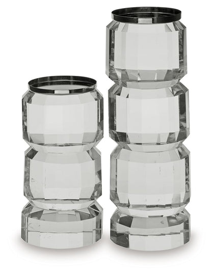 Brentley - Candle Holder Set (Set of 2) - Clear / Silver Finish