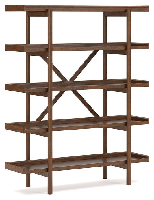 Lyncott - 3 Pc. - Home Office Desk, Chair, Bookcase - Brown