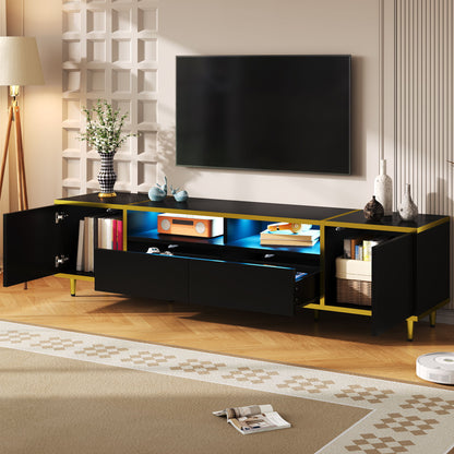 TV Stand For TVs Up To 80", Entertainment Center With 2 Shelves And LED Lights