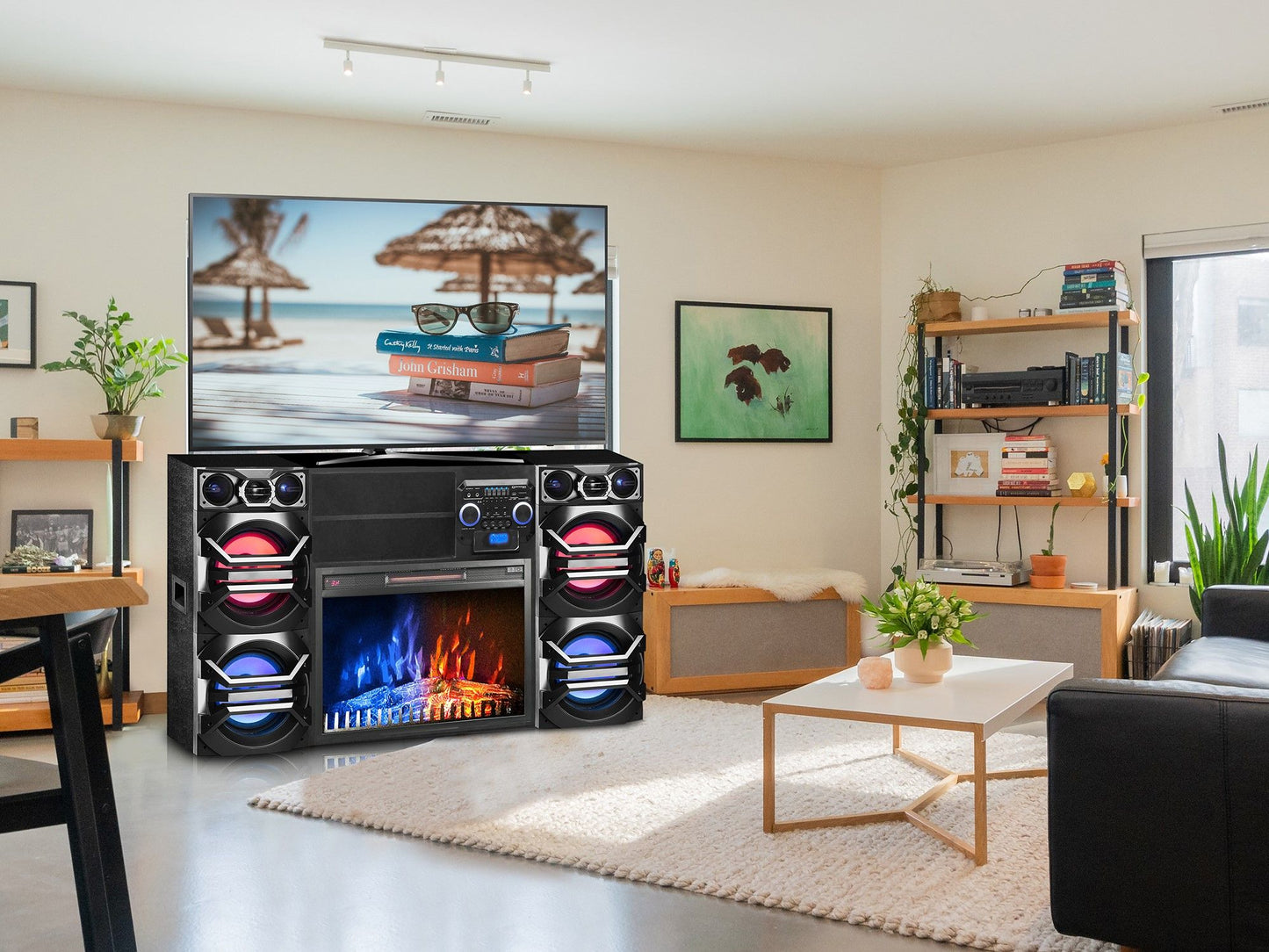 10,000 Watt Fireplace TV Stand - Black