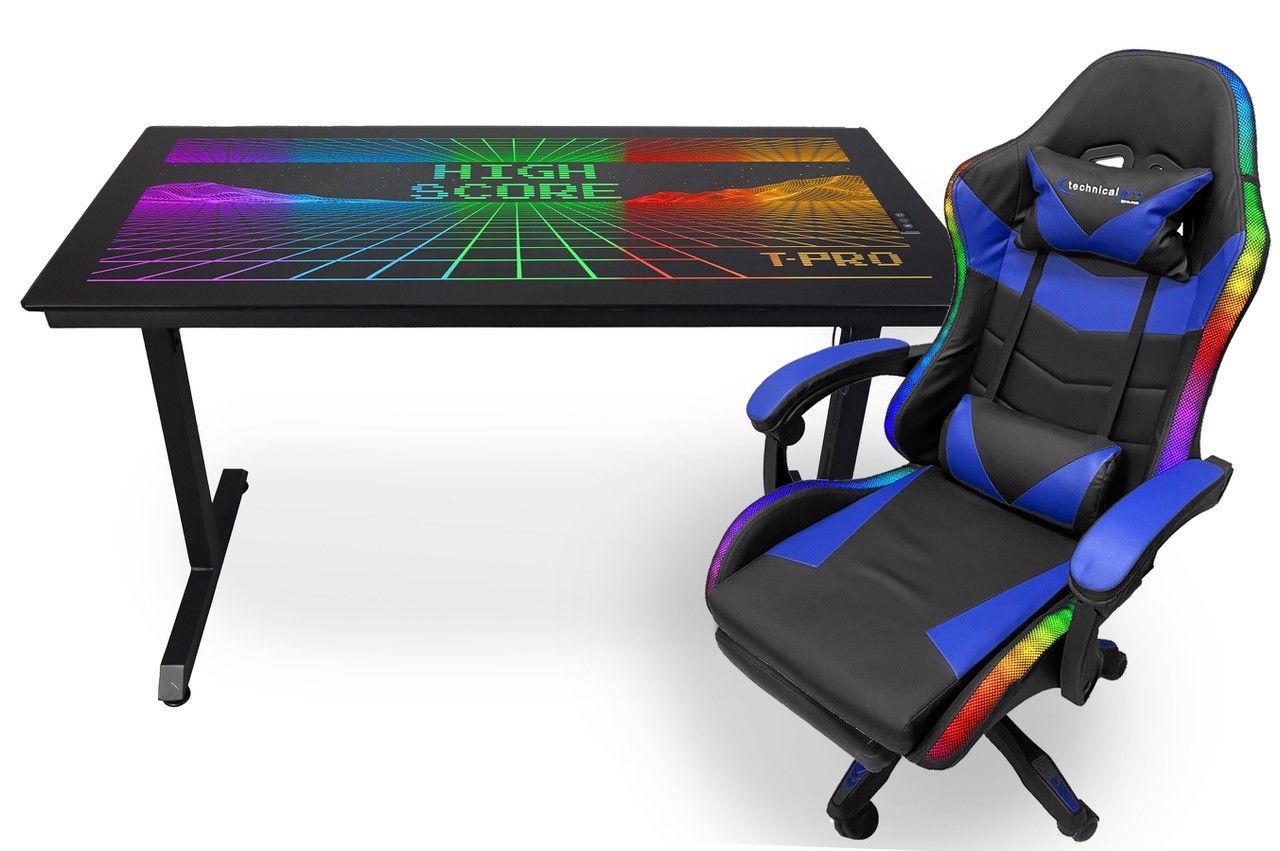 Gaming Desk And Chair- Blue & Black