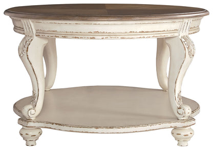 Realyn - Oval Cocktail Table - White / Brown