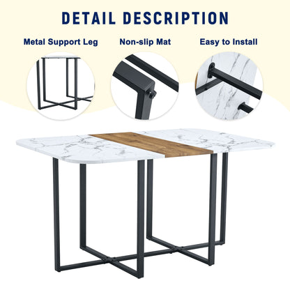 Modern Minimalist Marble Pattern Joinery Dining Table With Dining Chairs