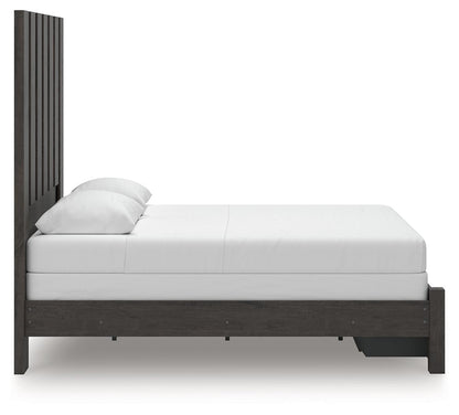 Fraluna - 3 Pc. - Queen Panel Storage Bed, Dresser And Mirror - Charcoal