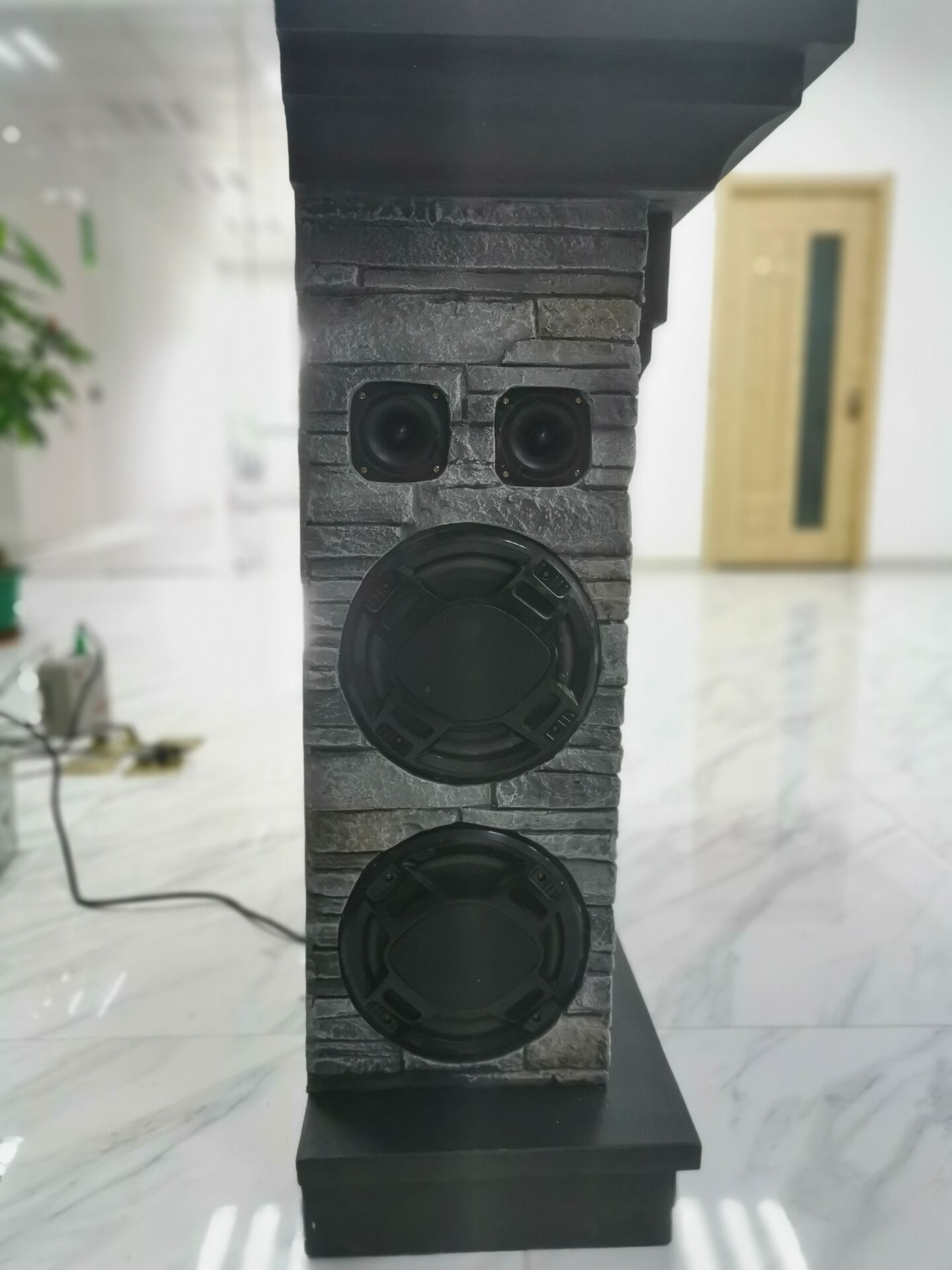Stone Looking Fireplace Mantle Speaker System - Dark Gray