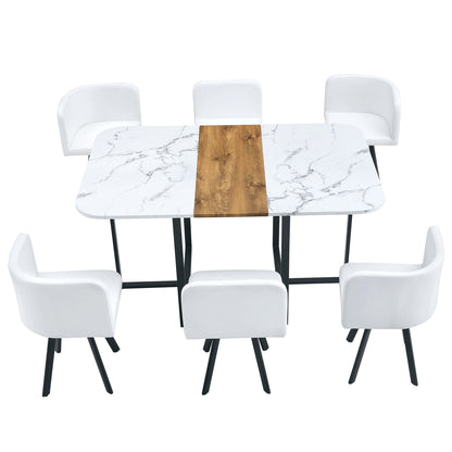 Modern Minimalist Marble Pattern Joinery Dining Table With Dining Chairs