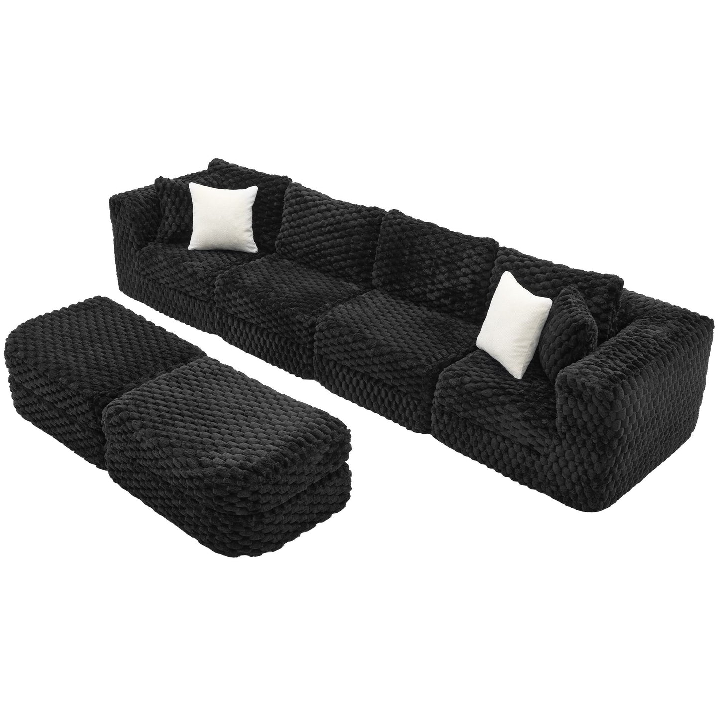 Modular Sectional Sofa, Boneless Couch With 2 Movable Ottomans