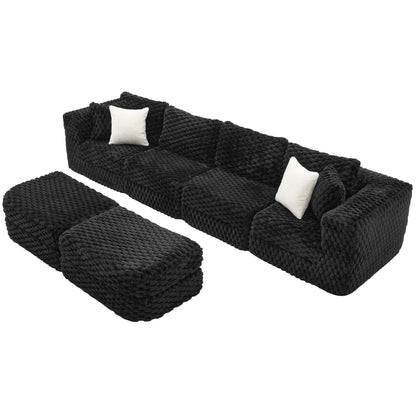 Modular Sectional Sofa, Boneless Couch With 2 Movable Ottomans