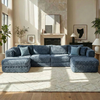 Modular Sectional Sofa, Boneless Couch With 2 Movable Ottomans