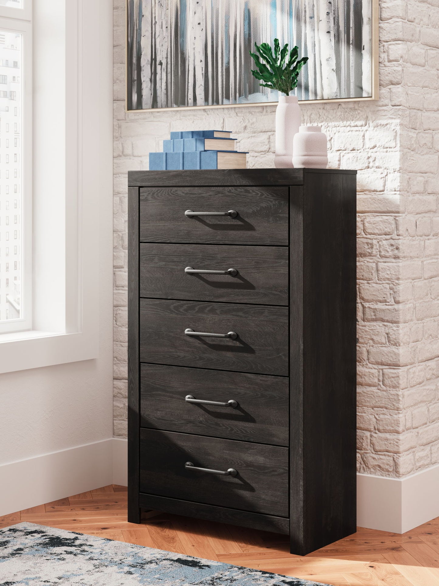 Hollivern - Five Drawer Chest - Dark Gray