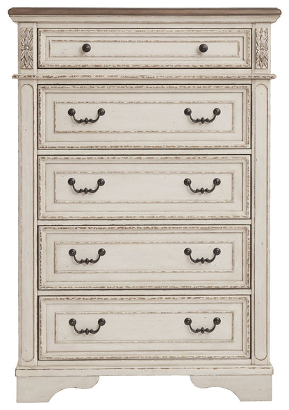 Realyn - Five Drawer Chest - White / Brown / Beige