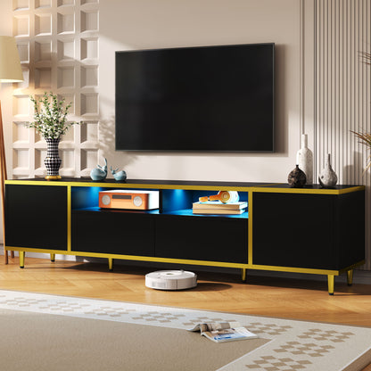 TV Stand For TVs Up To 80", Entertainment Center With 2 Shelves And LED Lights