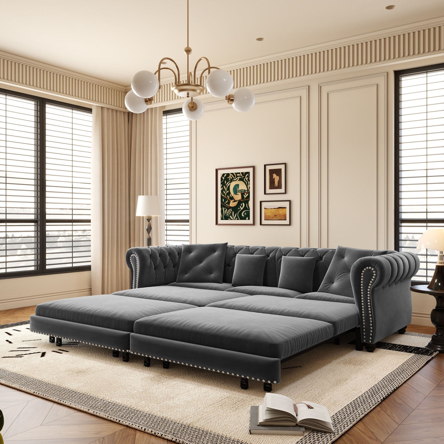 3 In 1 Convertible Sleeper Sofa Bed With Movable Ottoman