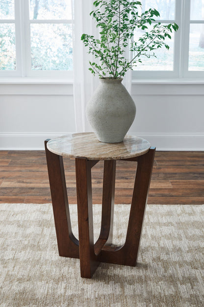 Tanidore - Round End Table - Warm Brown