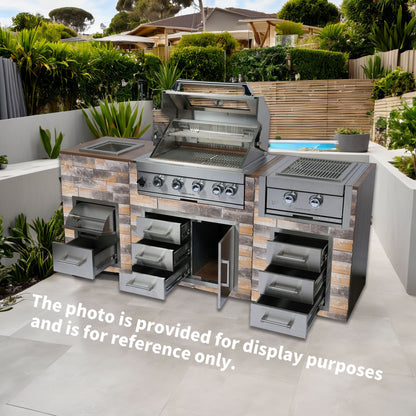 Built-In Outdoor Kitchen LPG Gas Grill 60000 Btu, Drop-In Ice Box With BBQ Tool Set - Silver