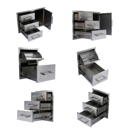 Built-In Outdoor Kitchen LPG Gas Grill 60000 Btu, Drop-In Ice Box With BBQ Tool Set - Silver