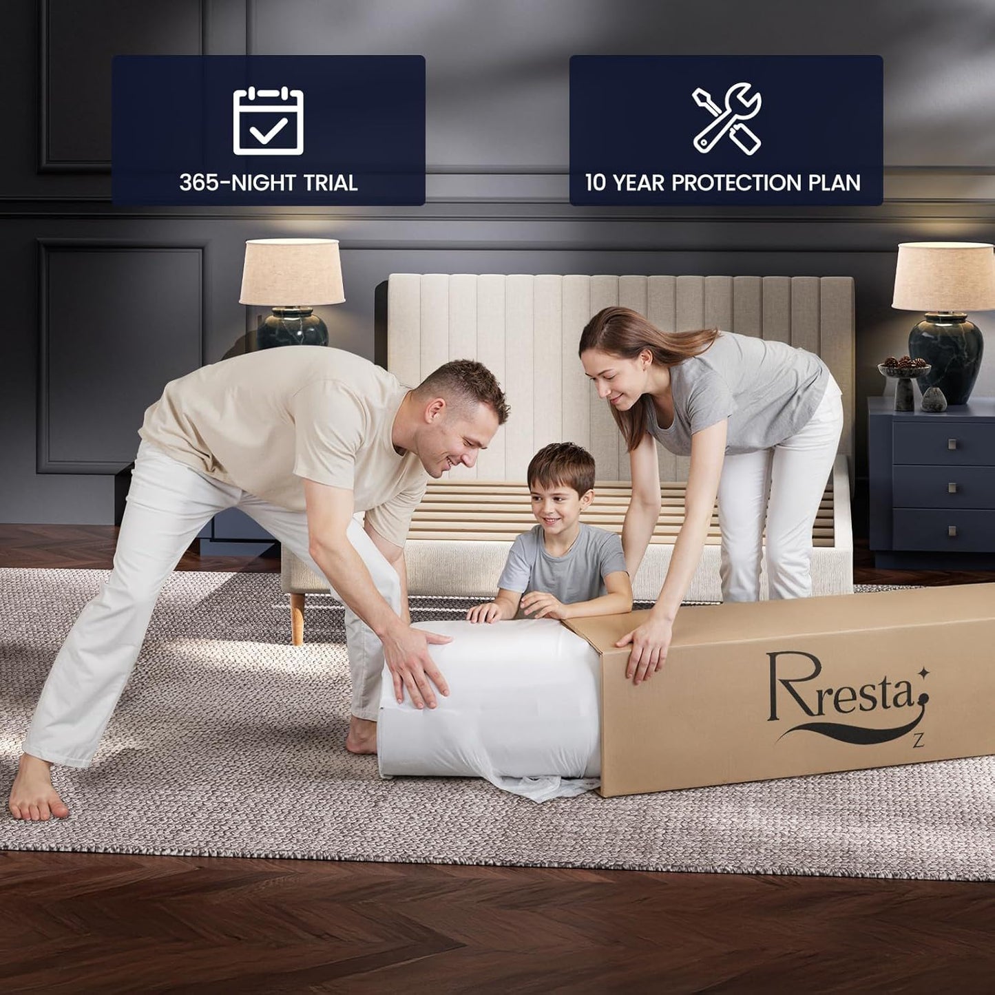 Rresta Hotel Collection - 12" Medium Firm Hybrid Mattress With 5 Zone Support For Back & Hip Relief, Fiber Free, Certipur Us Certified