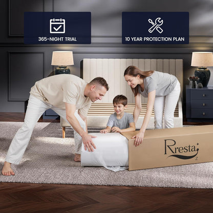 Rresta Hotel Collection - 12" Medium Firm Hybrid Mattress With 5 Zone Support For Back & Hip Relief, Fiber Free, Certipur Us Certified