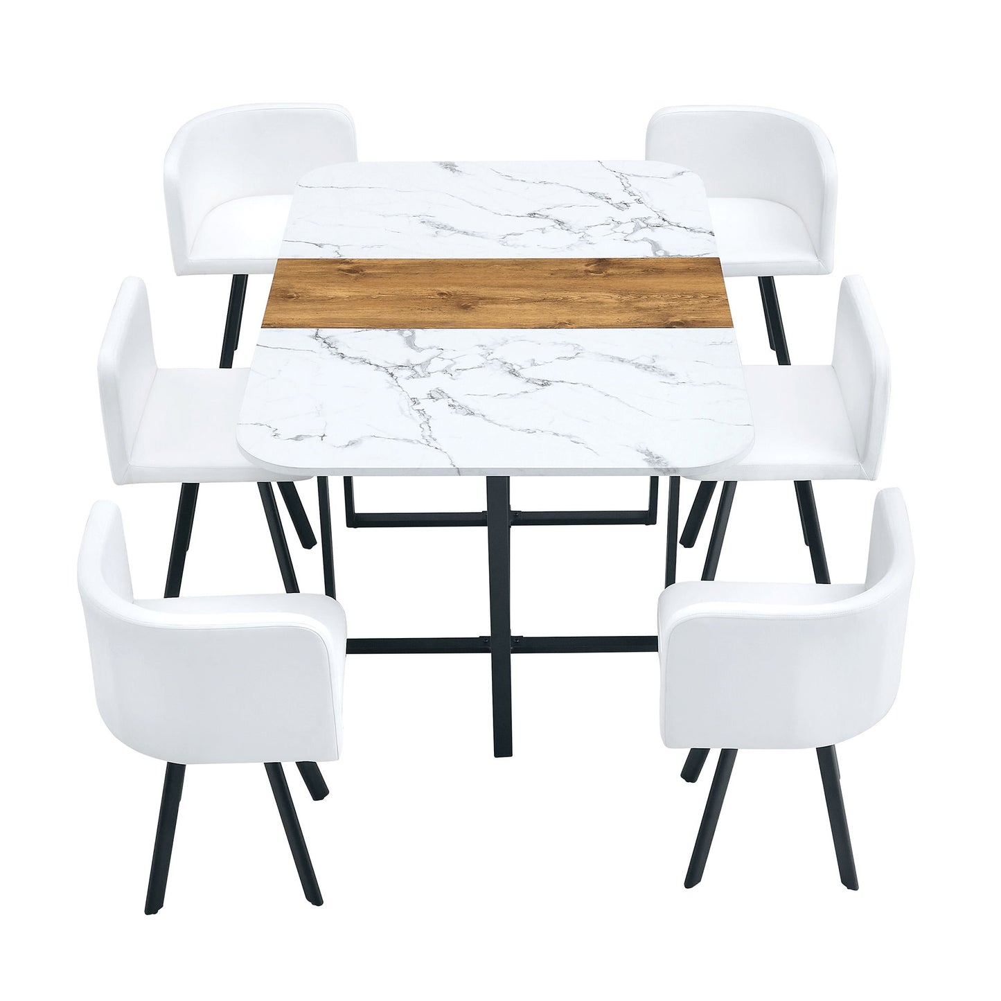 Modern Minimalist Marble Pattern Joinery Dining Table With Dining Chairs