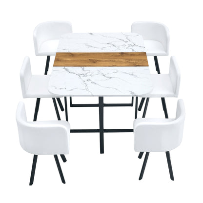 Modern Minimalist Marble Pattern Joinery Dining Table With Dining Chairs