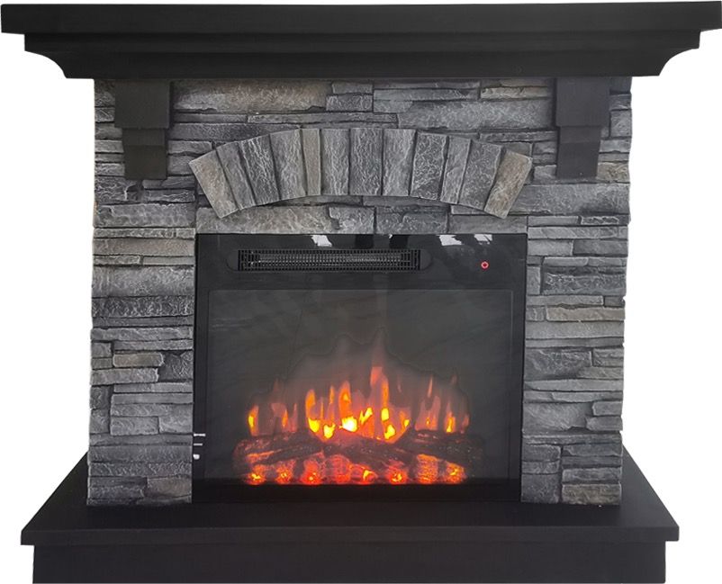 Stone Looking Fireplace Mantle Speaker System - Dark Gray
