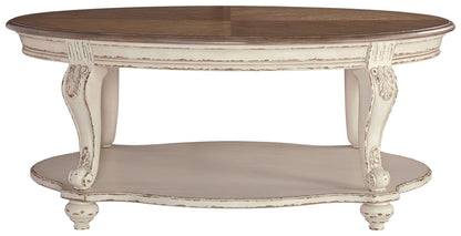 Realyn - Oval Cocktail Table - White / Brown