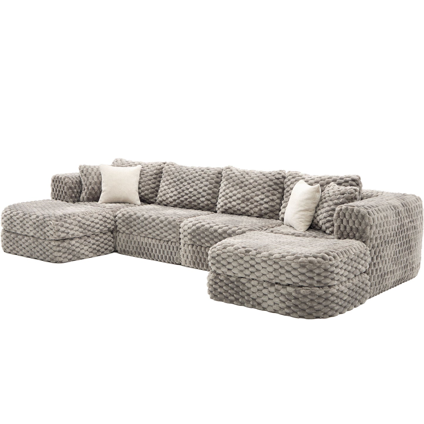 Modular Sectional Sofa, Boneless Couch With 2 Movable Ottomans