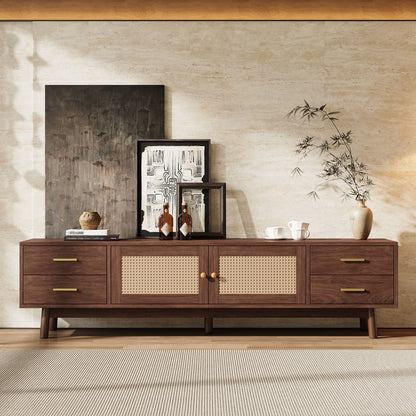 70" TV Stand With Doors For TVs Up To 80", Media Console With 4 Drawers & Cable Holes - Dark Brown