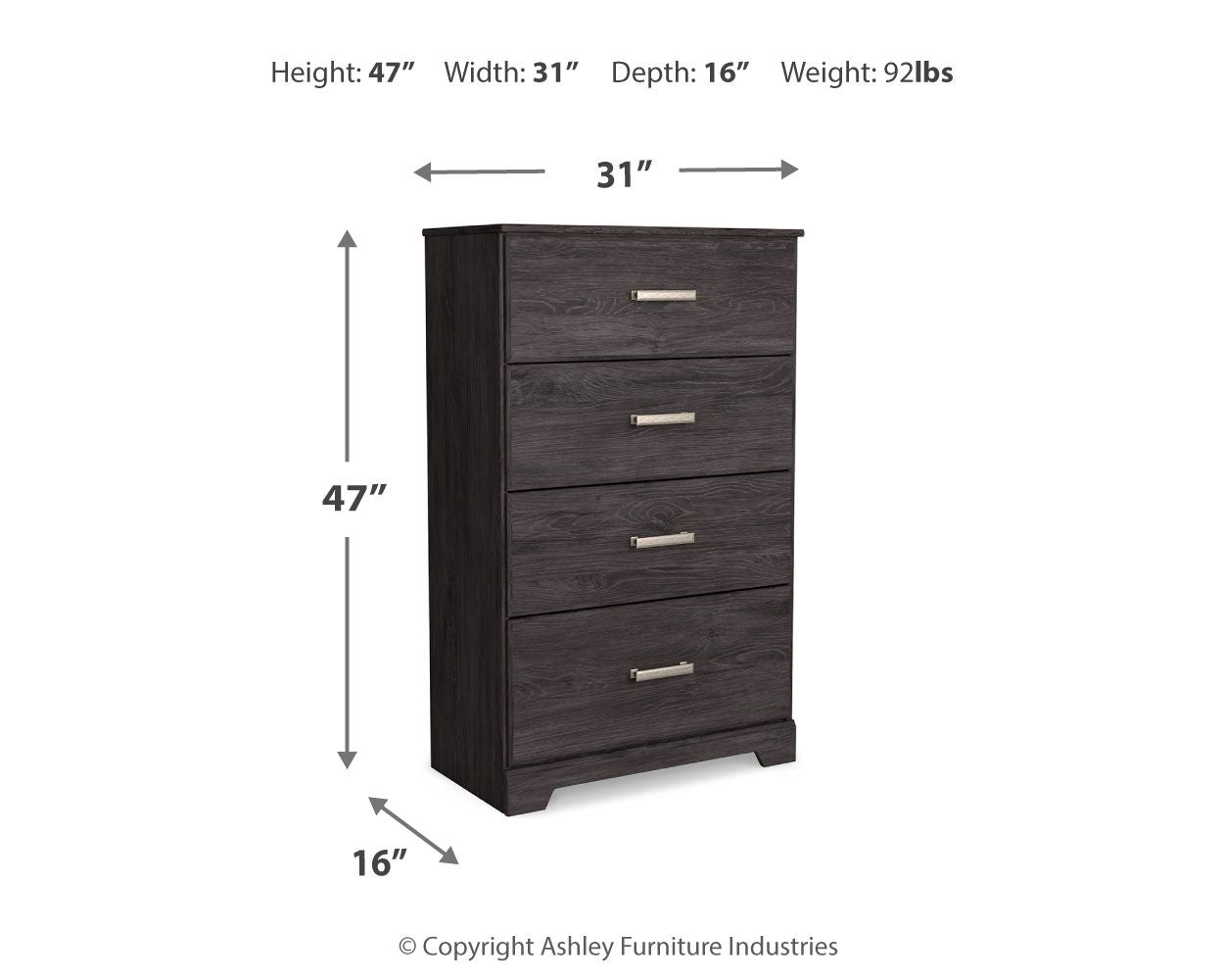 Belachime - Four Drawer Chest - Charcoal