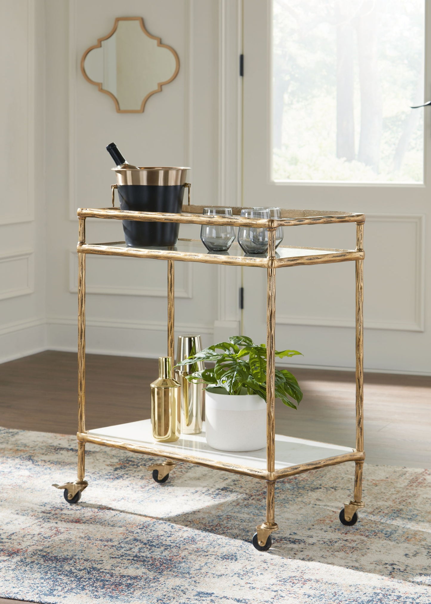 Plattfield - Bar Cart - Antique Gold Finish