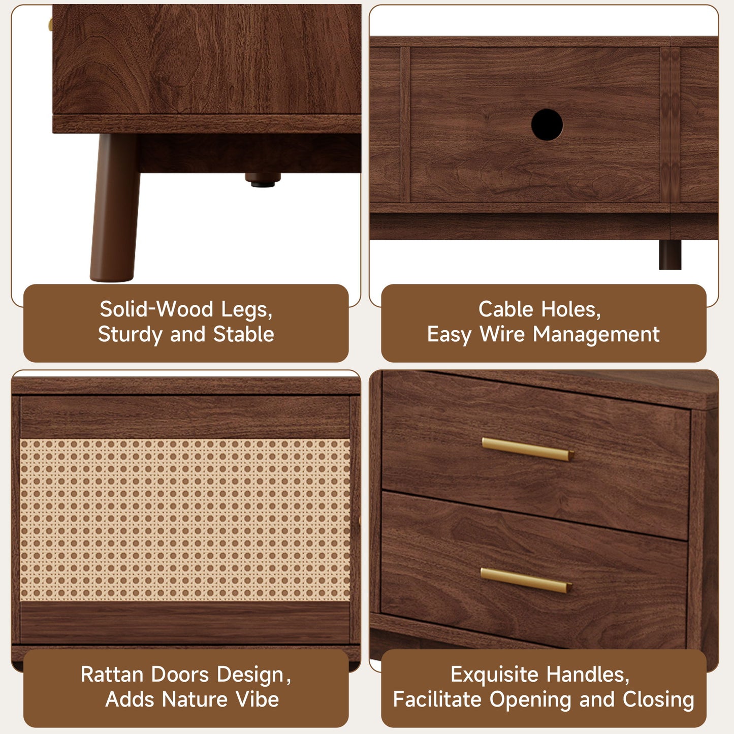 70" TV Stand With Doors For TVs Up To 80", Media Console With 4 Drawers & Cable Holes - Dark Brown