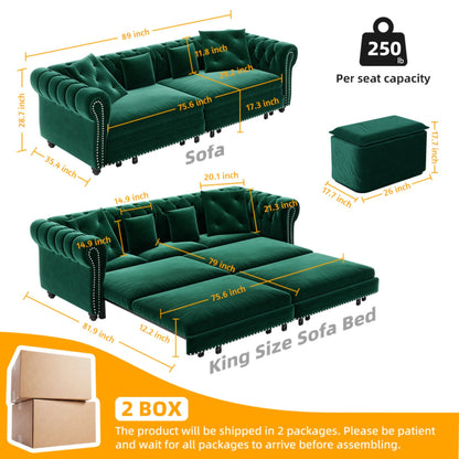 3 In 1 Convertible Sleeper Sofa Bed With Movable Ottoman