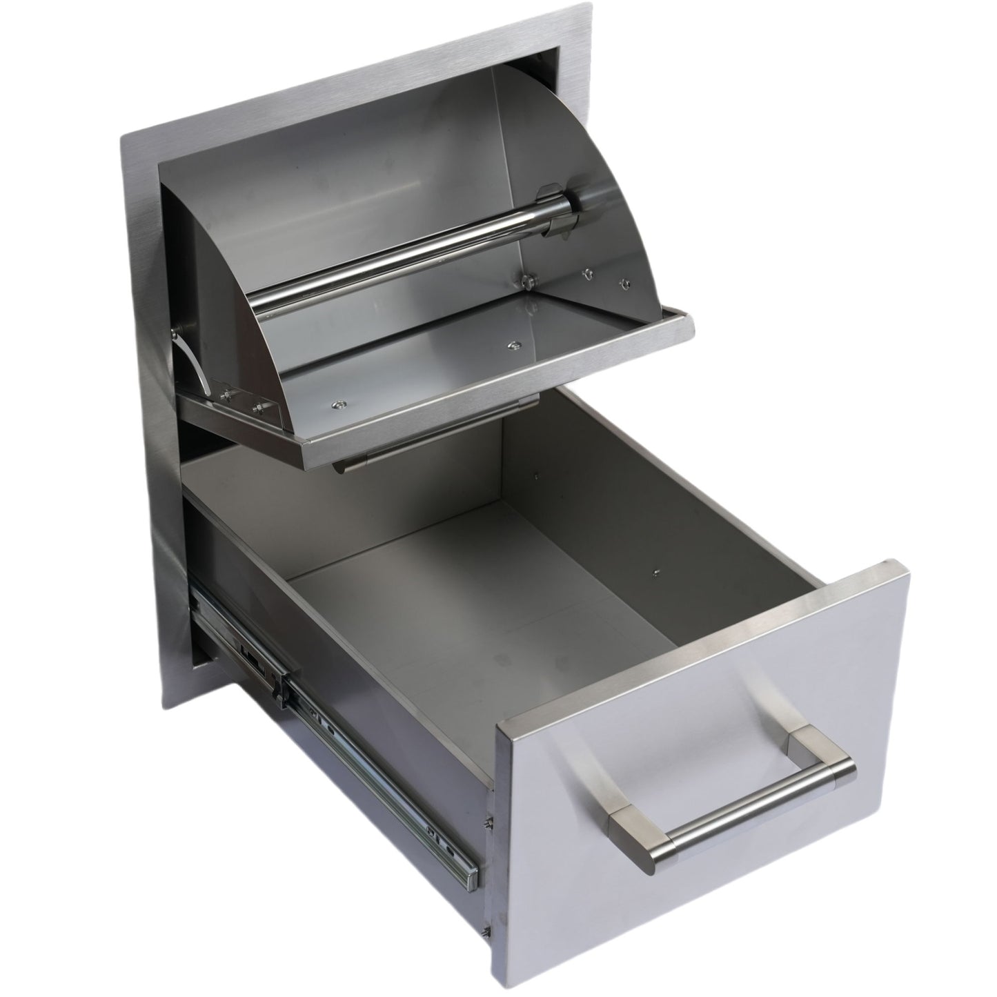 Built-In Outdoor Kitchen LPG Gas Grill 60000 Btu, Drop-In Ice Box With BBQ Tool Set - Silver