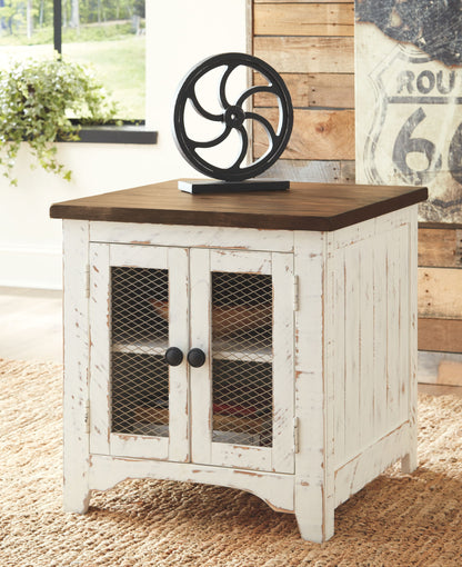 Wystfield - Rectangular End Table - 2 Doors - White / Brown