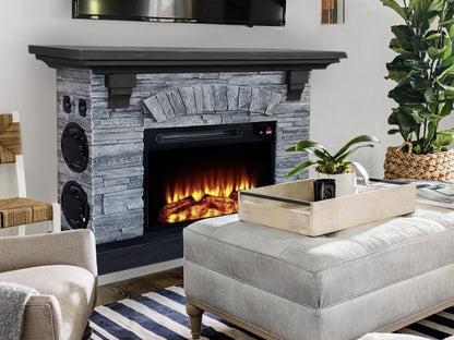 Stone Looking Fireplace Mantle Speaker System - Dark Gray